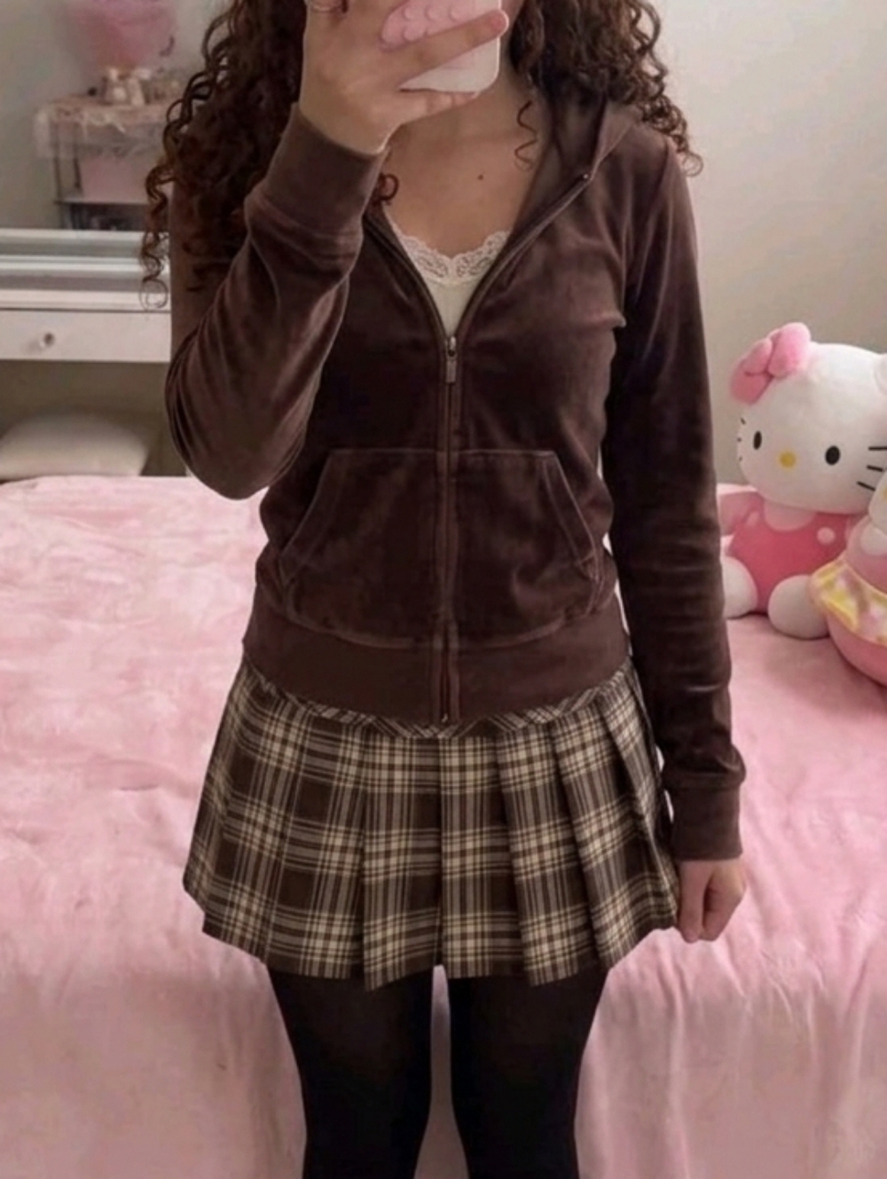 Y2K Chocolate Brown Velour Zip-Up Hoodie Women's Size Large